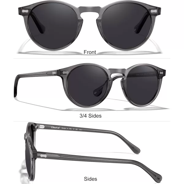 CARFIA Vintage Polarized Sunglasses for Men UV400 Protection Retro Fashion Eyewear Handcrafted Acetate Frame CA5288LR6 Grey Frame Grey Lenses