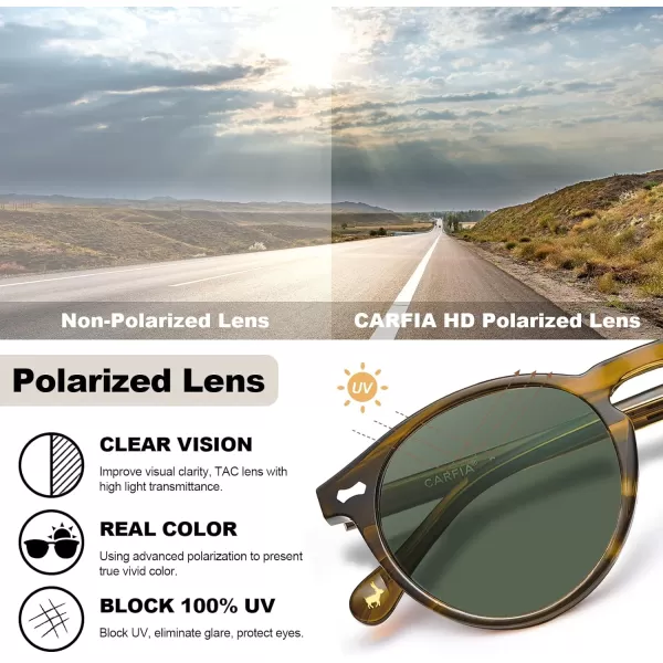 CARFIA Vintage Polarized Sunglasses for Men UV400 Protection Retro Fashion Eyewear Handcrafted Acetate Frame CA5288LR7 Green Lens Stripe Frame