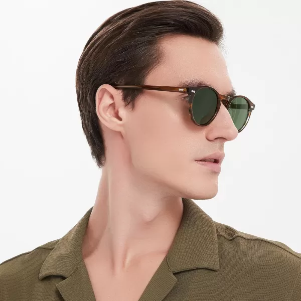 CARFIA Vintage Polarized Sunglasses for Men UV400 Protection Retro Fashion Eyewear Handcrafted Acetate Frame CA5288LR7 Green Lens Stripe Frame