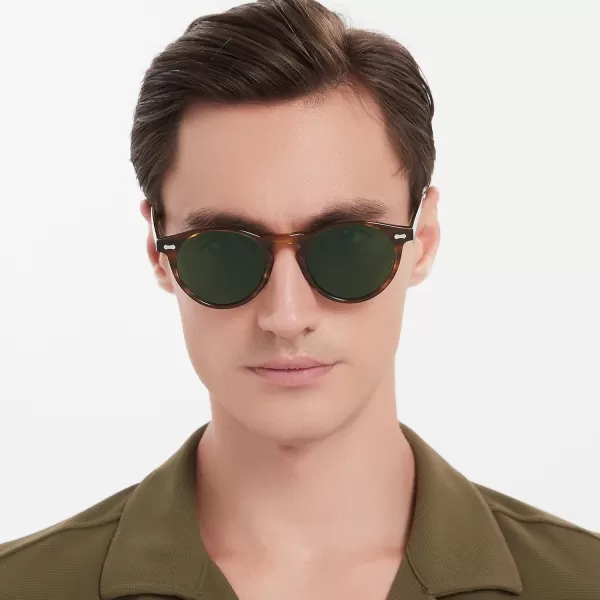 CARFIA Vintage Polarized Sunglasses for Men UV400 Protection Retro Fashion Eyewear Handcrafted Acetate Frame CA5288LR7 Green Lens Stripe Frame