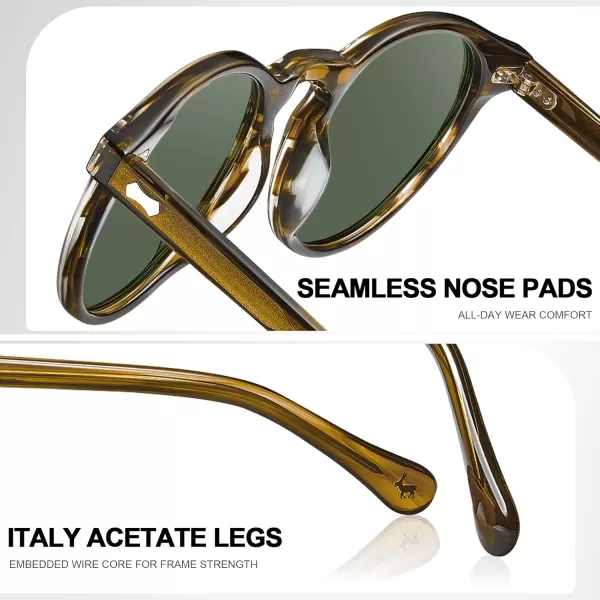 CARFIA Vintage Polarized Sunglasses for Men UV400 Protection Retro Fashion Eyewear Handcrafted Acetate Frame CA5288LR7 Green Lens Stripe Frame