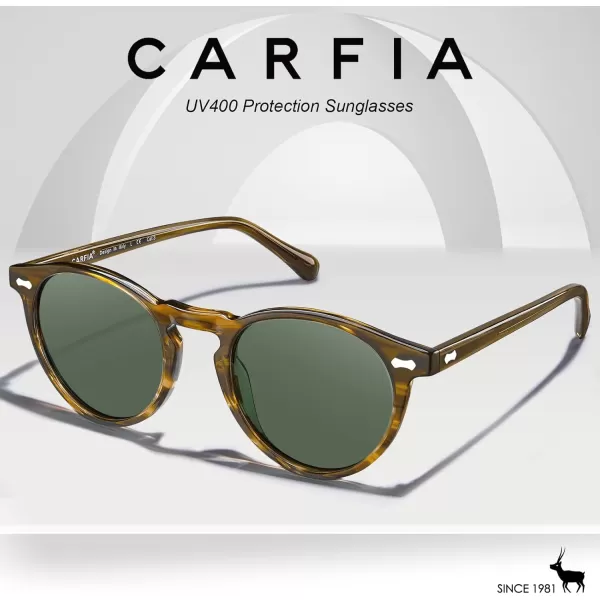 CARFIA Vintage Polarized Sunglasses for Men UV400 Protection Retro Fashion Eyewear Handcrafted Acetate Frame CA5288LR7 Green Lens Stripe Frame