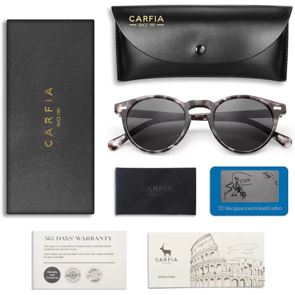 CARFIA Vintage Polarized Sunglasses for Men UV400 Protection Retro Fashion Eyewear Handcrafted Acetate Frame CA5288LR9 Grey Tortoise Frame Grey Lens