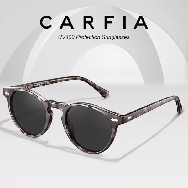 CARFIA Vintage Polarized Sunglasses for Men UV400 Protection Retro Fashion Eyewear Handcrafted Acetate Frame CA5288LR9 Grey Tortoise Frame Grey Lens