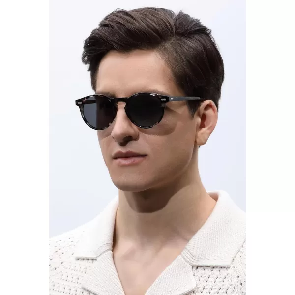 CARFIA Vintage Polarized Sunglasses for Men UV400 Protection Retro Fashion Eyewear Handcrafted Acetate Frame CA5288LR9 Grey Tortoise Frame Grey Lens