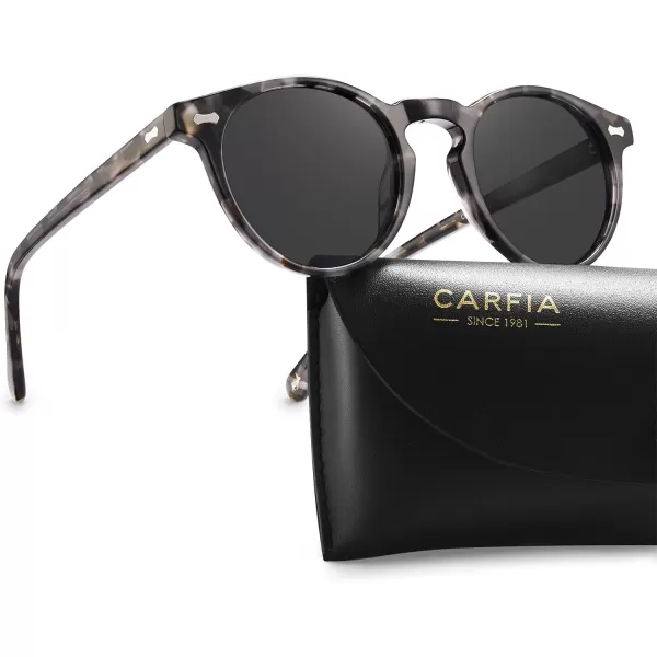 CARFIA Vintage Polarized Sunglasses for Men UV400 Protection Retro Fashion Eyewear Handcrafted Acetate Frame CA5288LR9 Grey Tortoise Frame Grey Lens