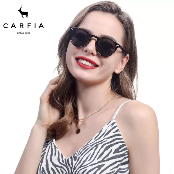 CARFIA Vintage Round Acetate Polarized Sunglasses for Women UV Protection CA52881 Grey Lens Tortoise Frame