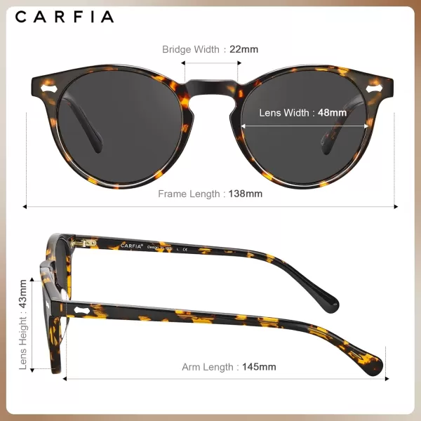 CARFIA Vintage Round Acetate Polarized Sunglasses for Women UV Protection CA52881 Grey Lens Tortoise Frame