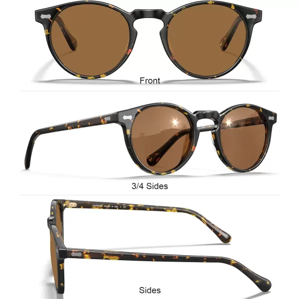 CARFIA Vintage Round Acetate Polarized Sunglasses for Women UV Protection CA52882 Brown Lens Tortoise Frame