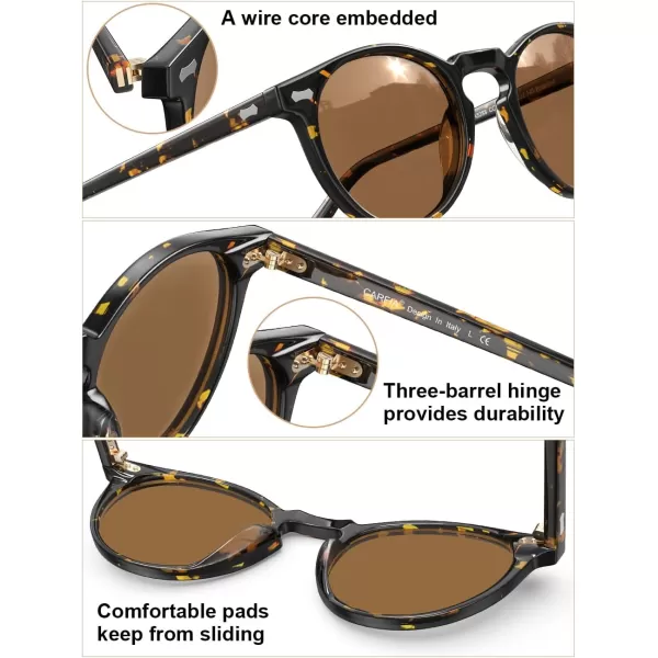 CARFIA Vintage Round Acetate Polarized Sunglasses for Women UV Protection CA52882 Brown Lens Tortoise Frame
