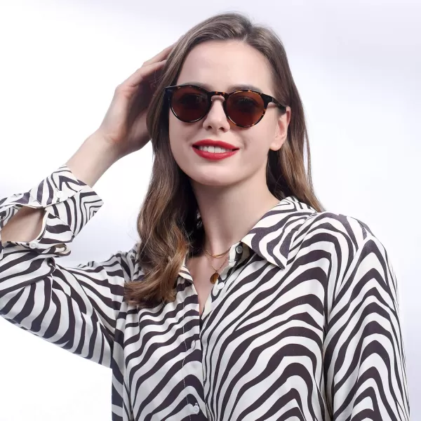CARFIA Vintage Round Acetate Polarized Sunglasses for Women UV Protection CA52882 Brown Lens Tortoise Frame