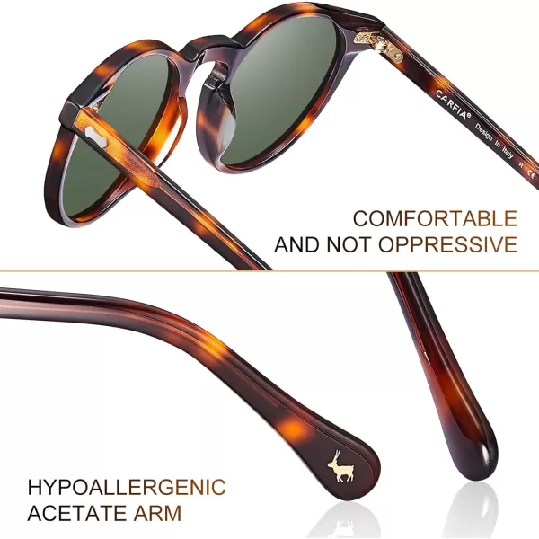 CARFIA Vintage Round Acetate Polarized Sunglasses for Women UV Protection CA52884 Green Lens Tortoise Frame