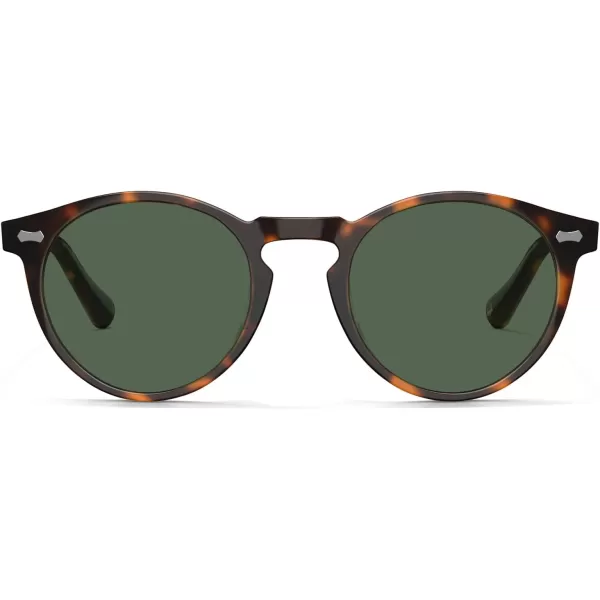 CARFIA Vintage Round Acetate Polarized Sunglasses for Women UV Protection CA52884 Green Lens Tortoise Frame