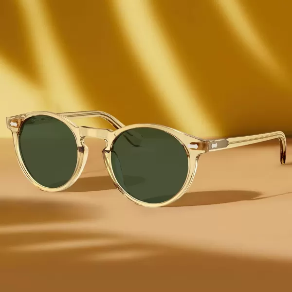 CARFIA Vintage Round Acetate Polarized Sunglasses for Women UV Protection CA52884 Grey Green Lens