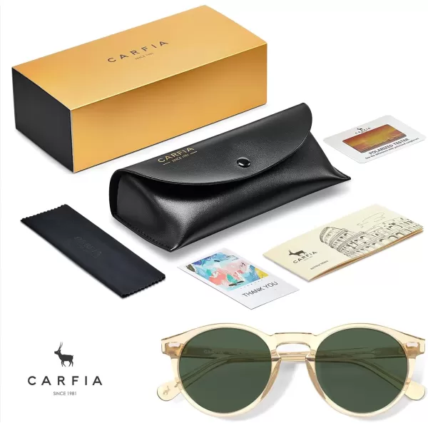 CARFIA Vintage Round Acetate Polarized Sunglasses for Women UV Protection CA52884 Grey Green Lens