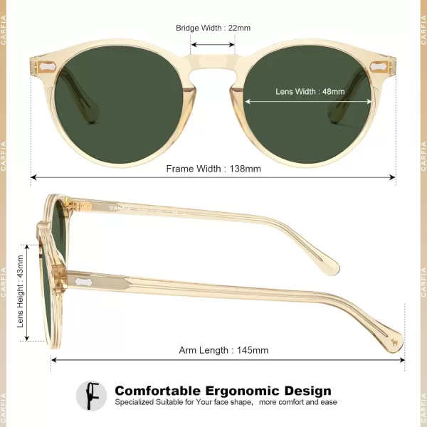 CARFIA Vintage Round Acetate Polarized Sunglasses for Women UV Protection CA52884 Grey Green Lens