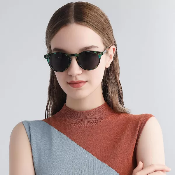 CARFIA Vintage Round Acetate Polarized Sunglasses for Women UV Protection CA52884 Grey Lens Flower Frame