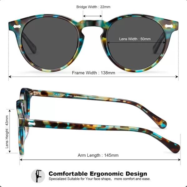 CARFIA Vintage Round Acetate Polarized Sunglasses for Women UV Protection CA52884 Grey Lens Flower Frame