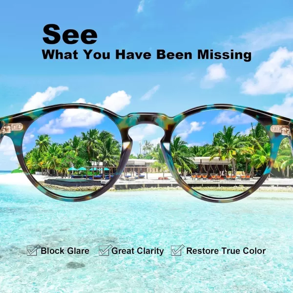 CARFIA Vintage Round Acetate Polarized Sunglasses for Women UV Protection CA52884 Grey Lens Flower Frame