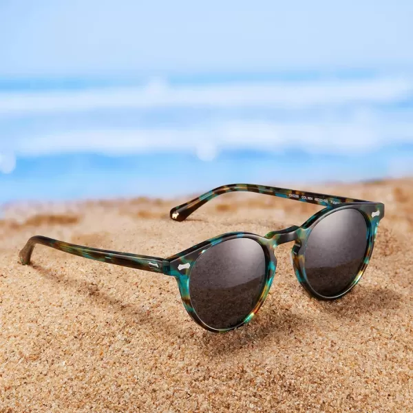 CARFIA Vintage Round Acetate Polarized Sunglasses for Women UV Protection CA52884 Grey Lens Flower Frame