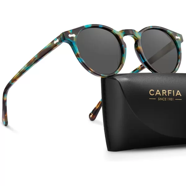CARFIA Vintage Round Acetate Polarized Sunglasses for Women UV Protection CA52884 Grey Lens Flower Frame