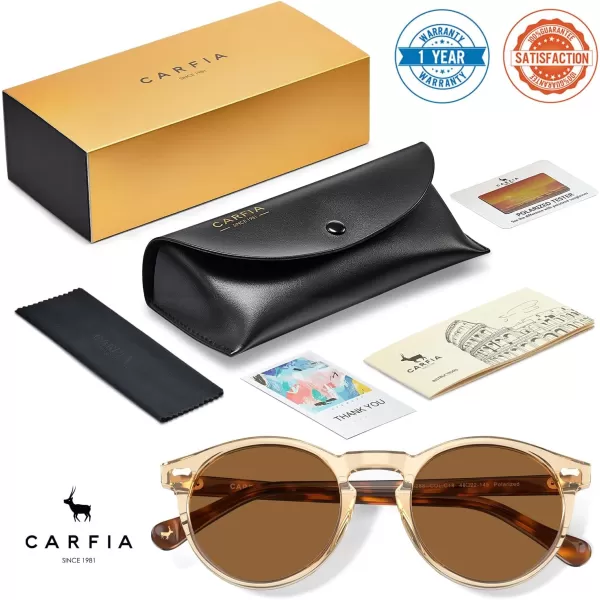 CARFIA Vintage Round Acetate Polarized Sunglasses for Women UV Protection CA52886 Brown Lens Brown Frame