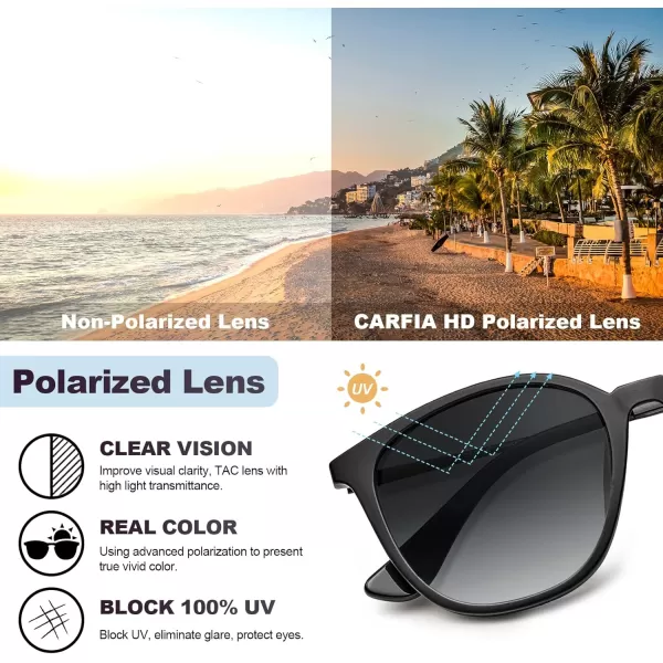CARFIA Vintage Round Sunglasses for Women Men Retro Style Driving shadesMatte Black Frame Gradient Grey Lens