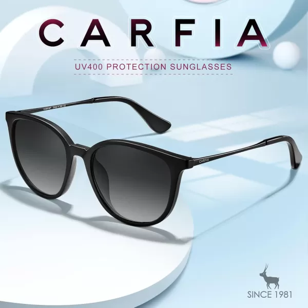 CARFIA Vintage Round Sunglasses for Women Men Retro Style Driving shadesMatte Black Frame Gradient Grey Lens