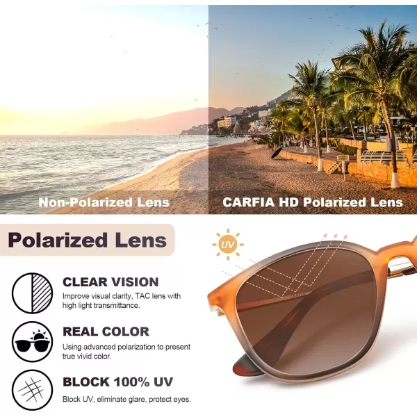 CARFIA Vintage Round Sunglasses for Women Men Retro Style Driving shadesMatte Orange Frame Gradient Brown Lens