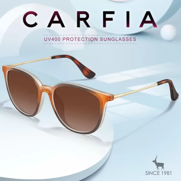 CARFIA Vintage Round Sunglasses for Women Men Retro Style Driving shadesMatte Orange Frame Gradient Brown Lens