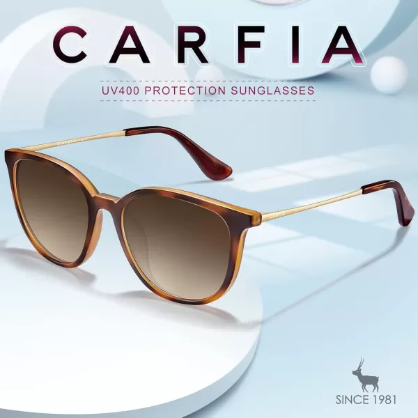 CARFIA Vintage Round Sunglasses for Women Men Retro Style Driving shadesMatte Tortoise Frame Gradient Brown Lens
