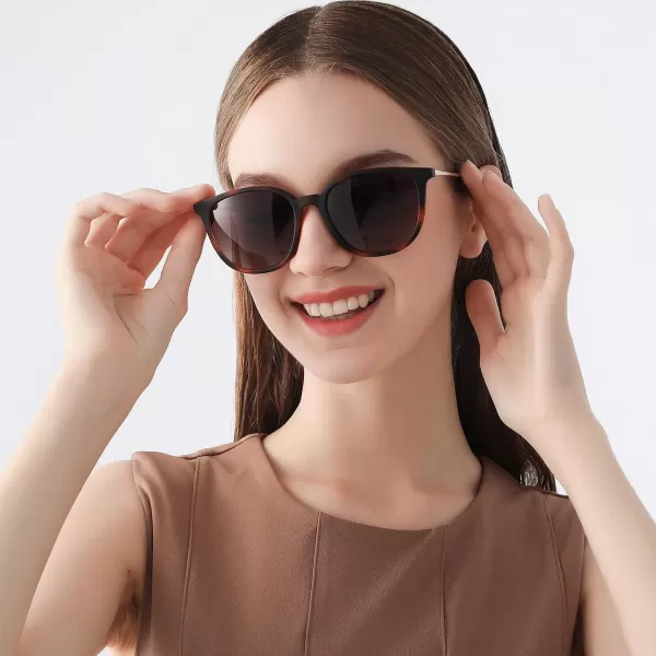 CARFIA Vintage Round Sunglasses for Women Men Retro Style Driving shadesMatte Tortoise Frame Gradient Brown Lens