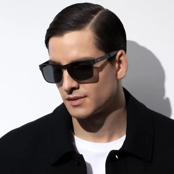 CARFIA Wide Spring Flexible Mens Sunglasses Polarized UV400 Classic Driving Metal Glasses CA5229Matte Black Frame Grey Lens