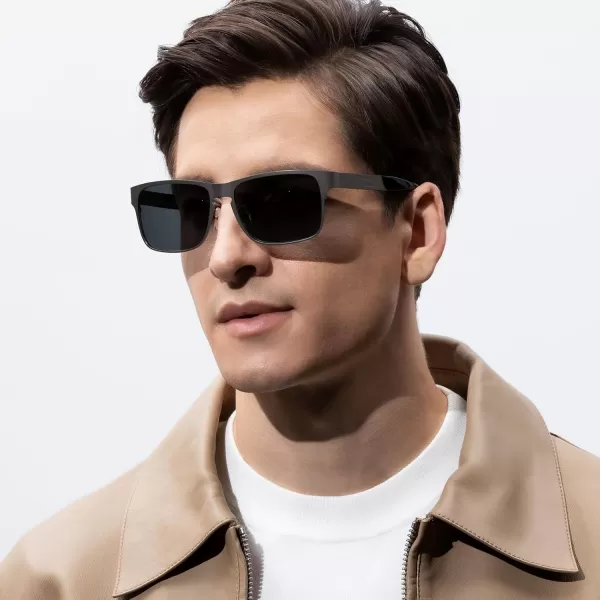CARFIA Wide Spring Flexible Mens Sunglasses Polarized UV400 Classic Driving Metal Glasses CA5229Matte Gun Frame Grey Lens