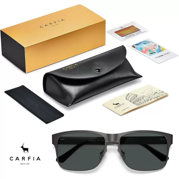CARFIA Wide Spring Flexible Mens Sunglasses Polarized UV400 Classic Driving Metal Glasses CA5229Matte Gun Frame Grey Lens