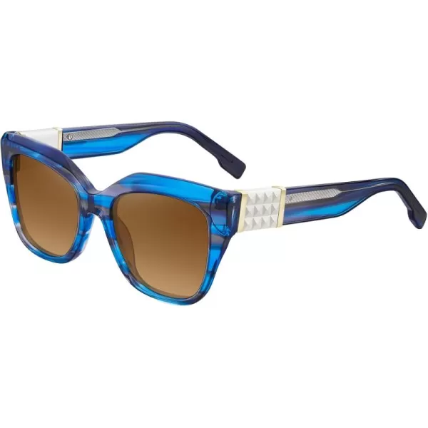 CARFIA Acetate Cat Eye Polarized Sunglasses for Women Retro Fashion Square Frame Sunnies UV400 Protection CF1018Blue Striped Frame Brown Gradient Lens