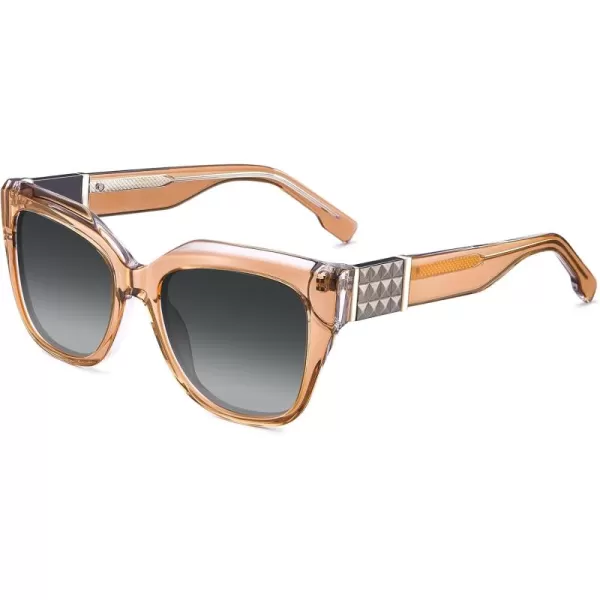 CARFIA Acetate Cat Eye Polarized Sunglasses for Women Retro Fashion Square Frame Sunnies UV400 Protection CF1018Clear Brown Frame Grey Gradient Lens