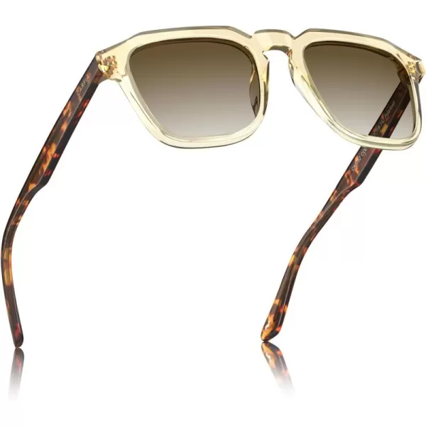 CARFIA Acetate Classic Square Polarized Sunglasses for Men UV400 Lenses Handcrafted Frame Outdoor Eyewear4light Yellow Frame Gradient Brown Lens