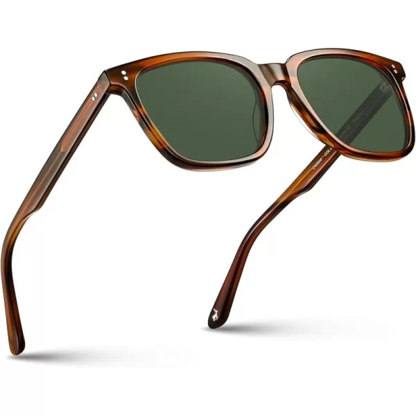 CARFIA Acetate Polarized Sunglasses for Men UV400 Protection Classic Retro Square Shades Driving Glasses1 Green Lens