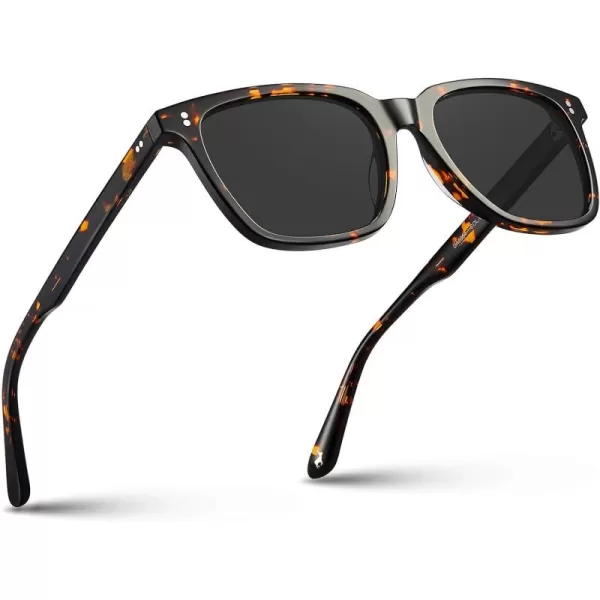 CARFIA Acetate Polarized Sunglasses for Men UV400 Protection Classic Retro Square Shades Driving Glasses3 Tortoise Frame Grey Lens