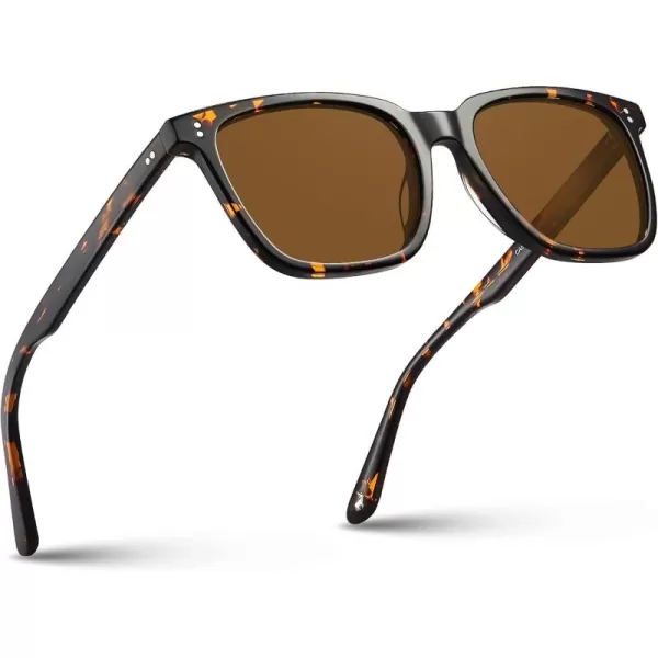 CARFIA Acetate Polarized Sunglasses for Men UV400 Protection Classic Retro Square Shades Driving Glasses4 Brown Lens