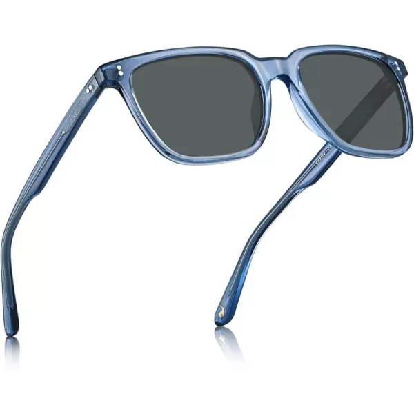 CARFIA Acetate Polarized Sunglasses for Men UV400 Protection Classic Retro Square Shades Driving Glasses8transparent Blue Frame Grey Lens