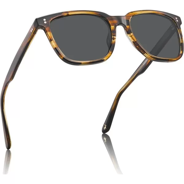 CARFIA Acetate Polarized Sunglasses for Men UV400 Protection Classic Retro Square Shades Driving Glasses9brown Streak Frame Grey Lens