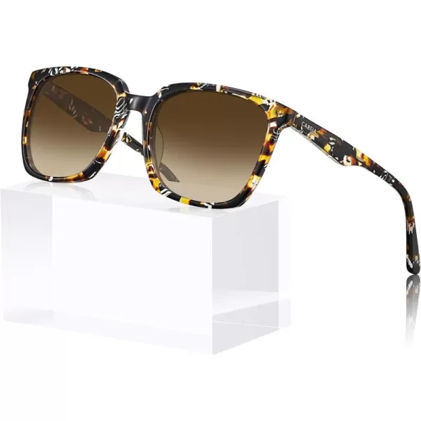 CARFIA Acetate Polarized Sunglasses for Women Big Face Fashion Retro Sunnies CA55052 Tortoise Frame Brown Gradient Lens
