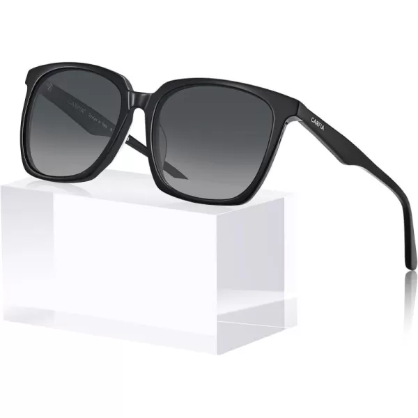 CARFIA Acetate Polarized Sunglasses for Women Big Face Fashion Retro Sunnies CA55054 Black Frame Grey Gradient Lens