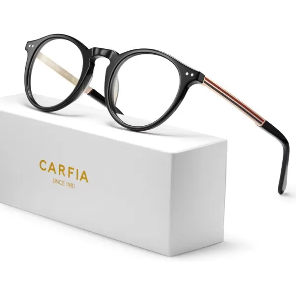 CARFIA Acetate Round Blue Light Blocking Glasses for Women Anti Eye Eyestrain Computer Gaming Glasses CA5373NFBlack Frame