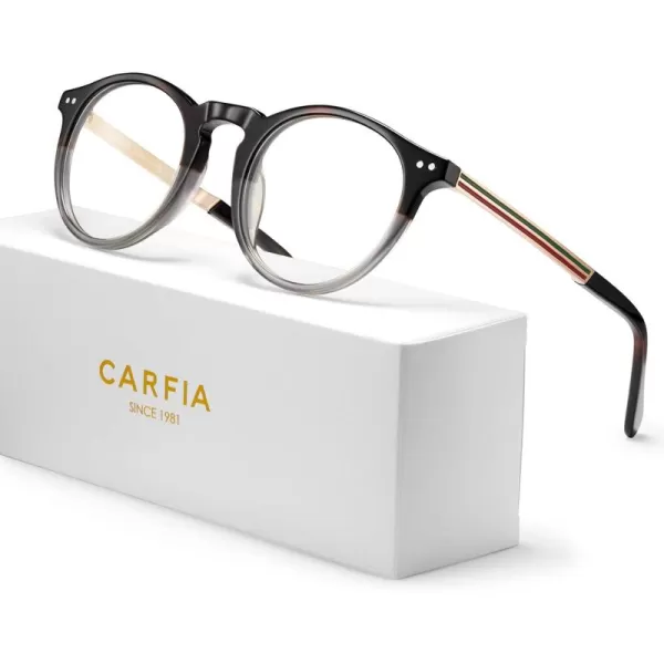 CARFIA Acetate Round Blue Light Blocking Glasses for Women Anti Eye Eyestrain Computer Gaming Glasses CA5373NFTortoise  Transparent Grey Frame