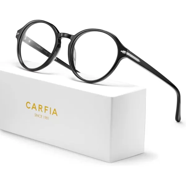 CARFIA Acetate Round Blue Light Blocking Glasses for Women Anti Eye Eyestrain Computer Gaming GlassesBlack Frame