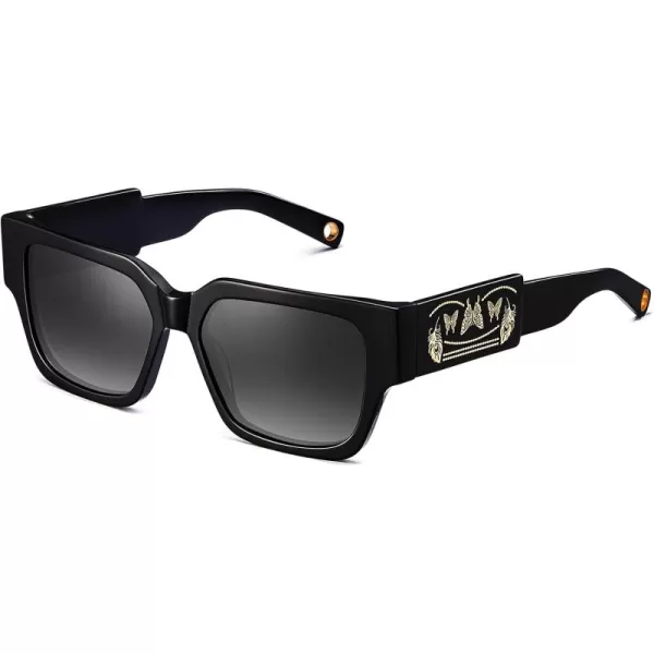 CARFIA Acetate Trendy Square Sunglasses for Women UV400 Protection Handcrafted Hypoallergenic Temple CF1006Black Frame Gradient Grey Lens