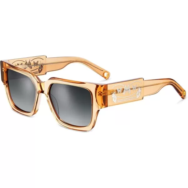 CARFIA Acetate Trendy Square Sunglasses for Women UV400 Protection Handcrafted Hypoallergenic Temple CF1006Light Coffe Gradient Grey Lens